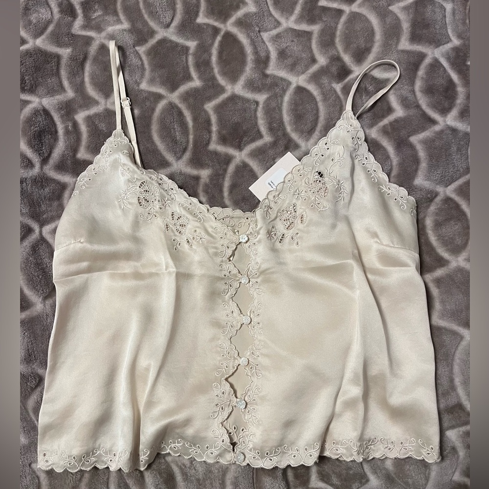 New DOEN Elise Silk Tank Camo Cream Small